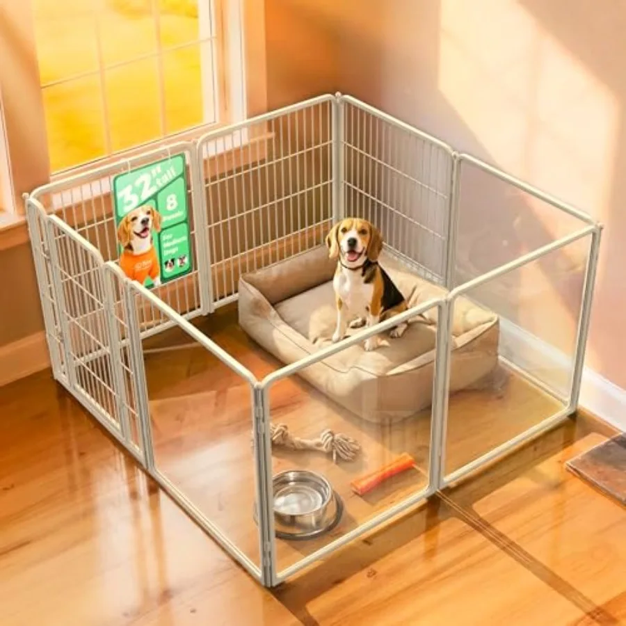 

Металлический вольер для собак из акрила и проволочной сетки, усиленный, 32 дюйма, 8 панелей, для маленьких и средних собак, белый │ Запатентовано