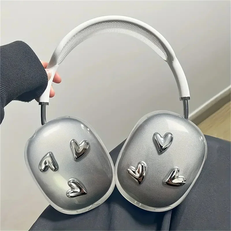 Headphone Protection Set Suitable For AirPods Max Protective Case Anti-scratch Protection Cover Creative 3D Silver Love Heart