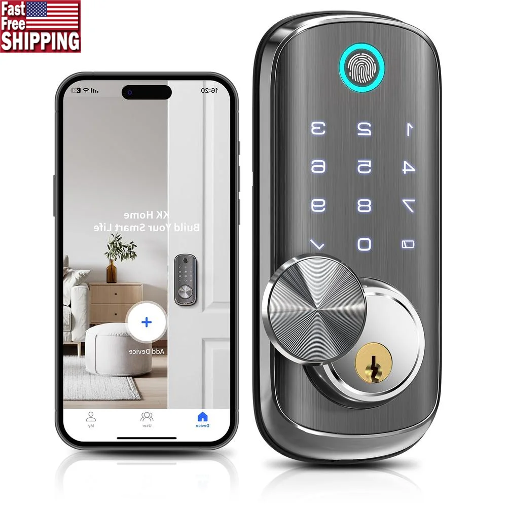 Smart WiFi Fingerprint Keyless Entry Door Lock APP Remote Control Alexa Google Assistant IP65 Front Door Deadbolt Keypad Voice