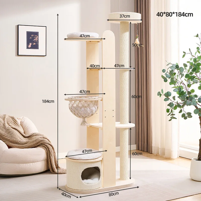 

Wholesale Solid Wood Multi-Layer Board Cat Climbing Frame with Integrated Nest Cat Tree for Household cat tower