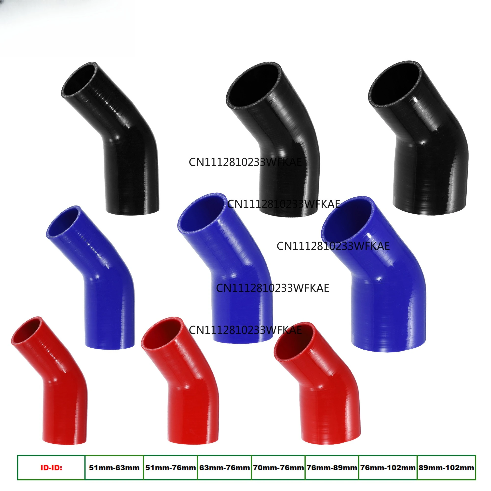 45 degrees 51-63 mm 70-76 mm, inner diameter 4 layers, automotive elbow reducer, silicone hose connector