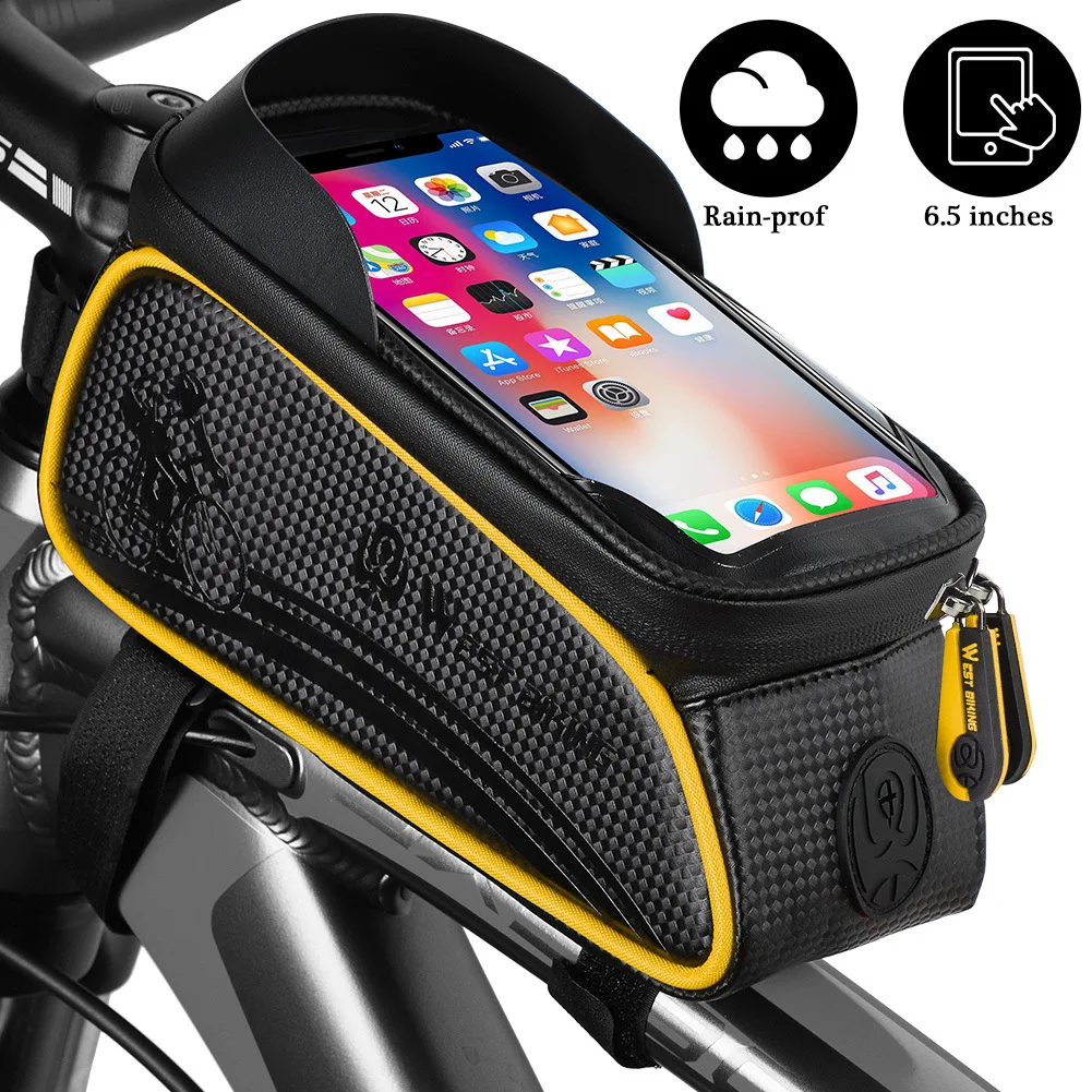 

New Cycling Top Front Tube Frame Bag Bicycle Bag Waterproof 6.5 Inches Phone Case Storage Touch Screen MTB Road Bike Package