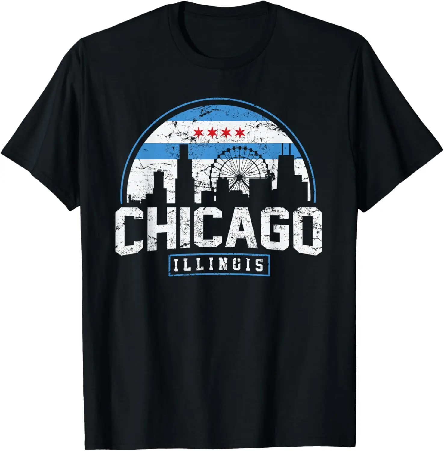 Chicago Illinois Flag Tees Vintage Skyline Shirt Men Women T-Shirt