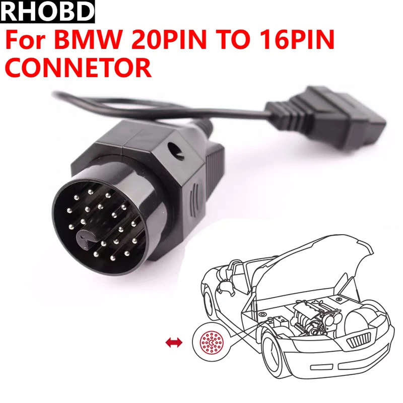 NEW Adapter for BMW 20pin to OBD2 16PIN Female Connector E36 E39 X5 Z3 for BMW All 20 Pin OBD 2 Car Diagnostic Cable OBD2