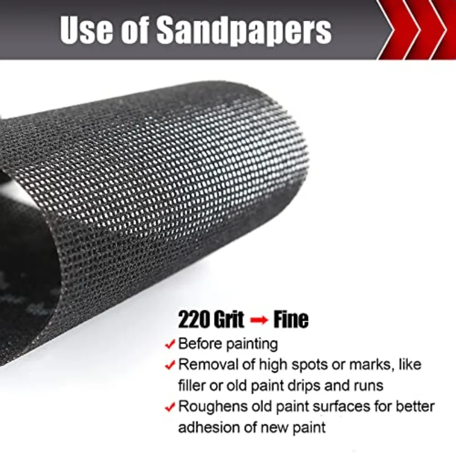 220 Grit Sanding Screen Mesh Sheet, 15 Pcs Drywall Sandpaper Assortment Wet or Dry Sandpaper for Wood Metal Automative Hand San