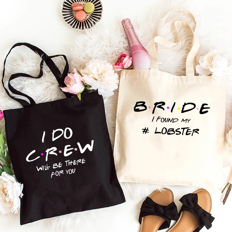 I'm The Bride Canvas Tote Bag Bridal Shower Wedding Handbag I Do Wine Crew Team Bride Lobster Bachelorette Shoulder Shopping Bag