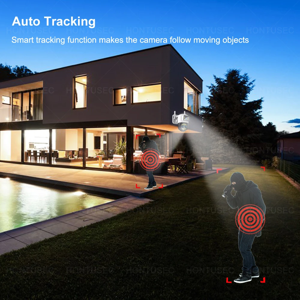 Yoosee 4K 8MP Three Lens Dual Screens 10X Zoom Wifi PTZ Camera Two Way Audio Color Night Vision Outdoor Security Camera System