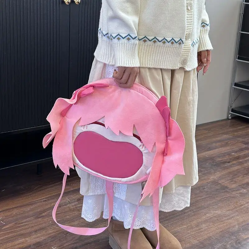 35Cm Puella Magi Madoka Magica Kaname Madoka Facial Embroidery Plush Transparent Zipper Backpack Visit Comic Con Birthdays Gifts