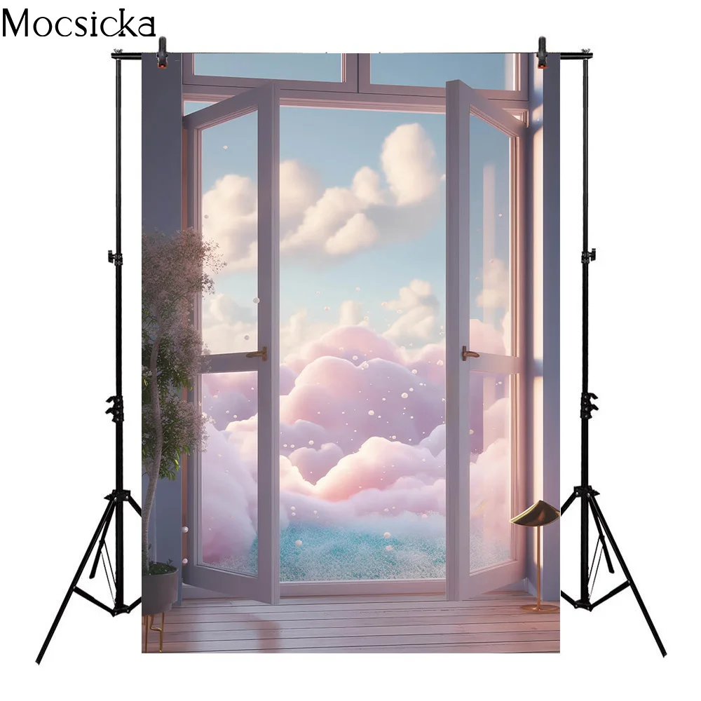 

Photography Backdrops Room with Window and Surreal View Backgrounds for Adult Women Portrait Photo Shoot Baby Shower Decoration