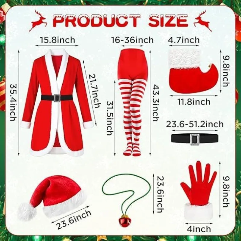 Abito da Babbo Natale rosso da donna, costume da spettacolo natalizio, abito da festa per adulti con decorazione in peluche