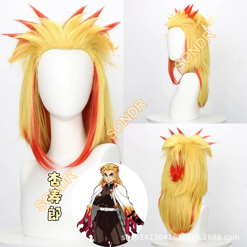 Perruque de Cosplay synthétique Anime Rengoku Kyoujurou, cheveux jaunes-rouges pour hommes et femmes, fête de carnaval d'halloween, accessoire de Costume de jeu de rôle
