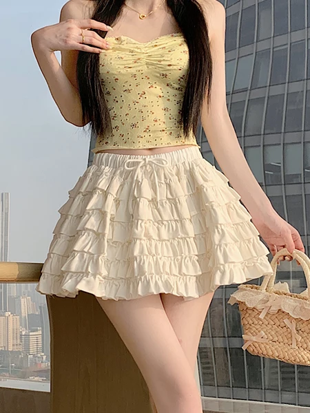 

Юбка А-силуэта с высокой талией и деревянными элементами декора, цвет абрикосовый, для женщин, лето 2026, новая модель, юбка-кейк с бантом