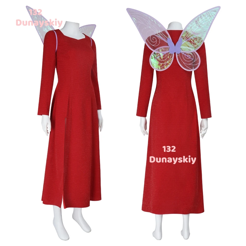 الأم الجنية العرابة تأثيري حلي أجنحة الجنية عصا سحرية الله فستان أحمر طويل المرأة كرنفال الدعائم الطرف