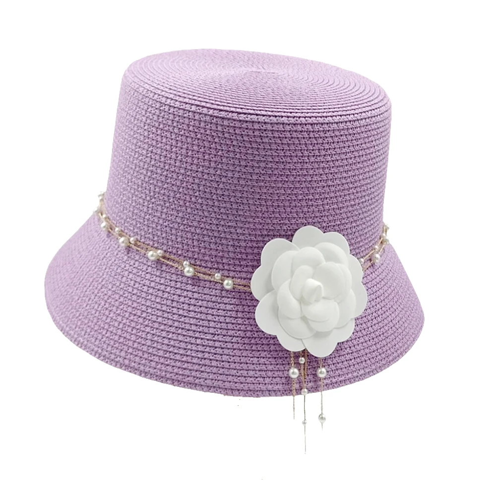 

French retro elegant straw hat French small brim bucket hat straw hat pearl flower hat seasideholiday beach hat sun hat new선풍