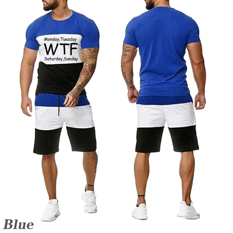 New Summer Fashion Men's Color Matching Short Sleeve Top Casual Sportswear Kappa Printed T-shirt+Shorts Two-piece Set