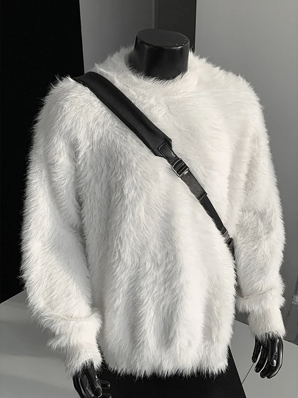 

Men's White Thiened Knitted Sweater Winter Warm Lazy Sle round Ne Base irt Long Sve Casual Loose Fit Polyester Fiber