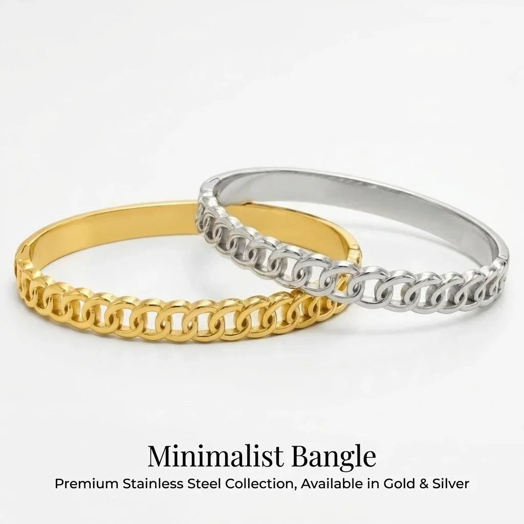 JP One Elegant Gold Color Snap Bracelet, Stainless Steel Chain Link Bangle, Luxe Feel Unisex Jewelry