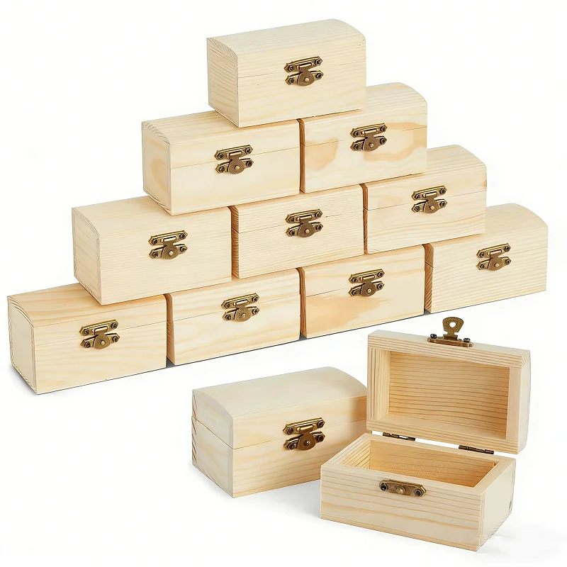 Picture 3: Rectangular Pine Wood Box Hand-Painted Large Capacity Solid Wood Packaging Locking Storage Box Handicraft Container Lid Desktop