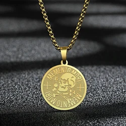 Stainless Steel Memento Mori Necklace Engraved Skull Necklace Stoic Pendant Philosophy Amor Fati Pendant For Men Women Jewelry