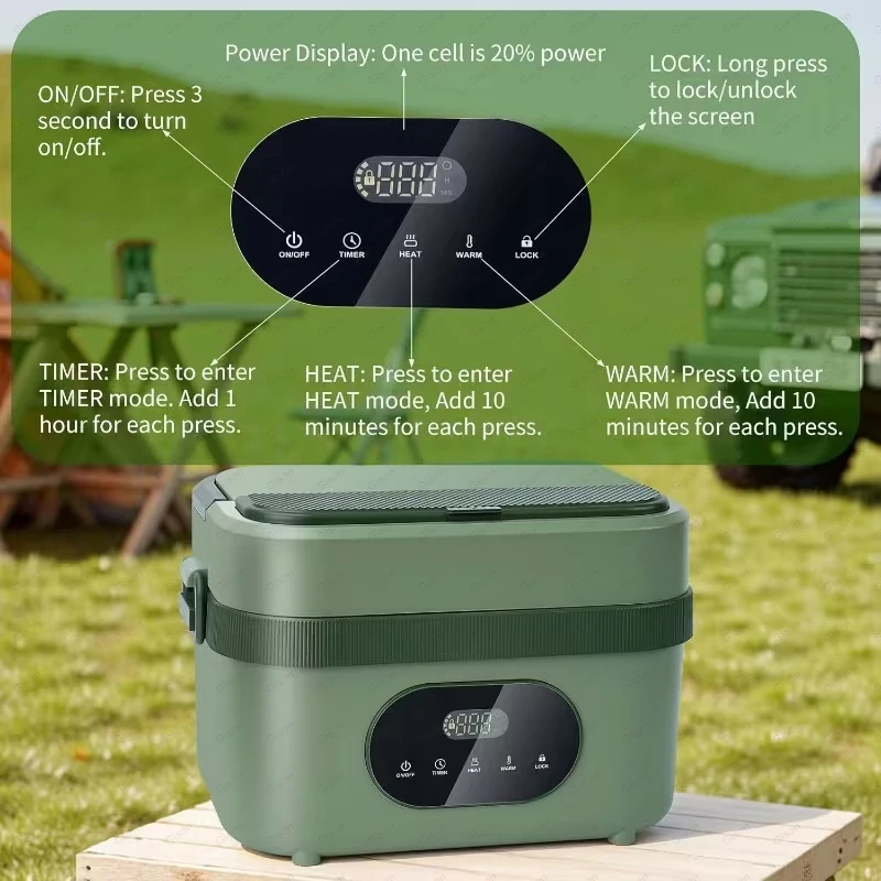 Gison 1.5L Portable Wireless Heated Lunch Box 18000mah Electric Heated Lunch box LED Display 60W Food Warmer for Work Travel Car view 3