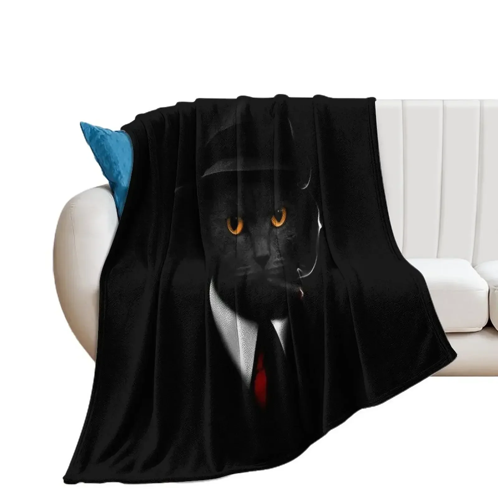 Cat Gentleman Throw Blanket valentine gift ideas Bed Fashionable For Sofa Thin Multi-Purpose Blankets