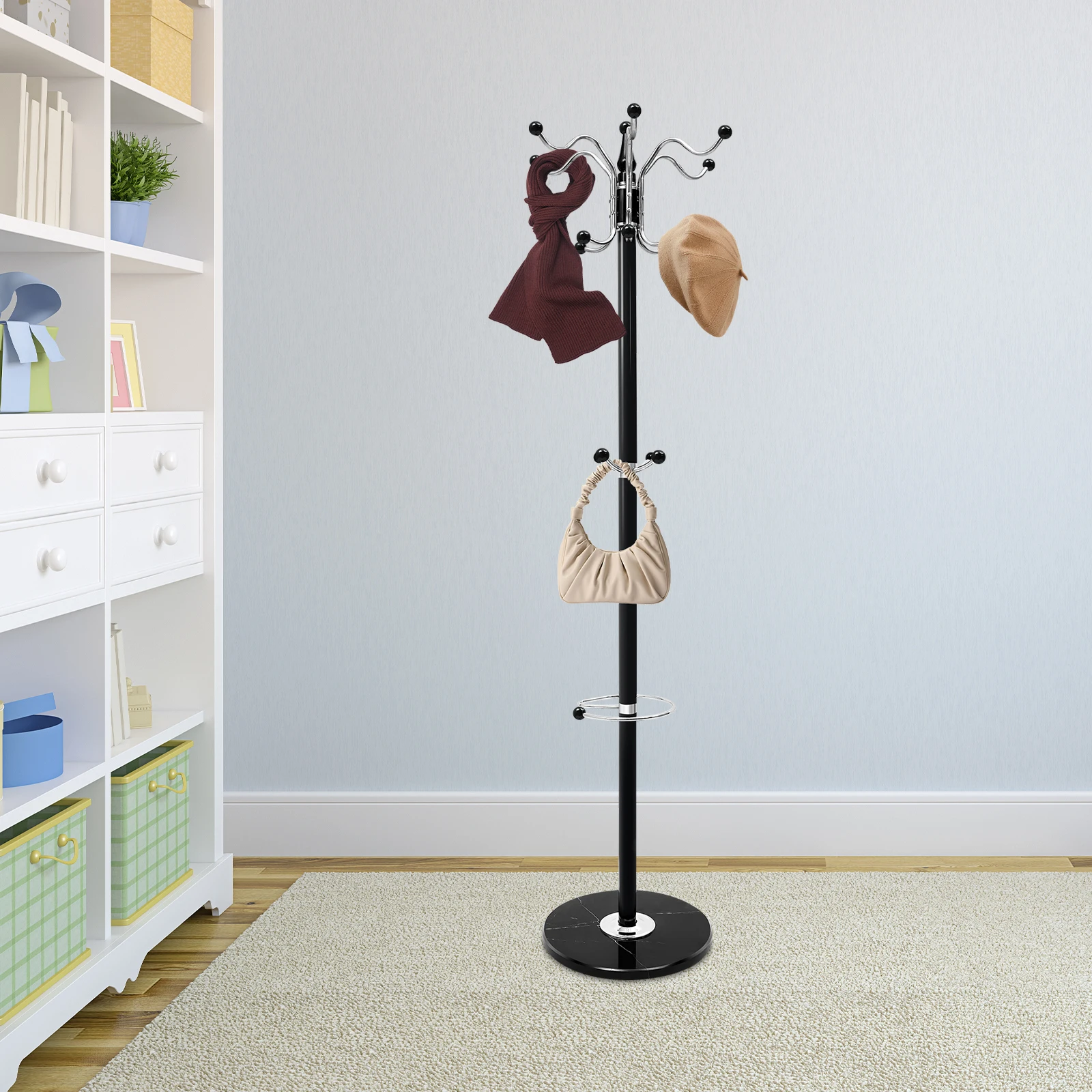 

66.9in Multi-functional Hat Rack with 17 Hanging Points and Umbrella Holder for Hats, Scarves, Bags, Umbrellas and Clothes