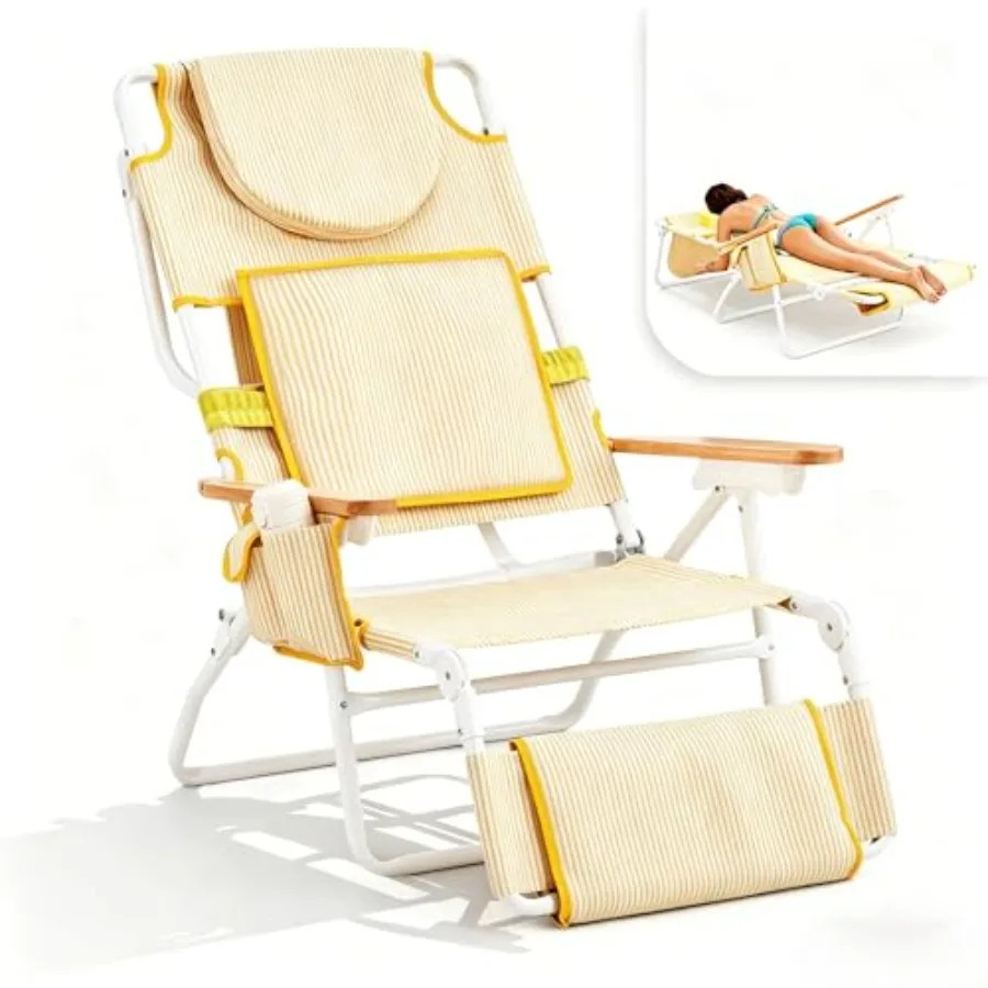 Deluxe 3-in-1 beach lounge chair for outdoor pool use, polyester fabric, navy blue, adjustable recline with face hole, footrest