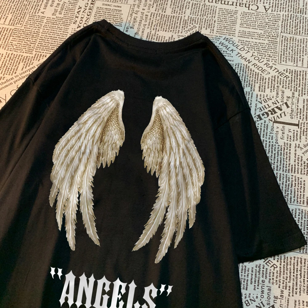 

Angel A Pair Of Huge Wings White Pattern Mens T-Shirts Hip Hop Breathable Tee Clothes Fashion Quality Tops O-Neck Summer Tshirts