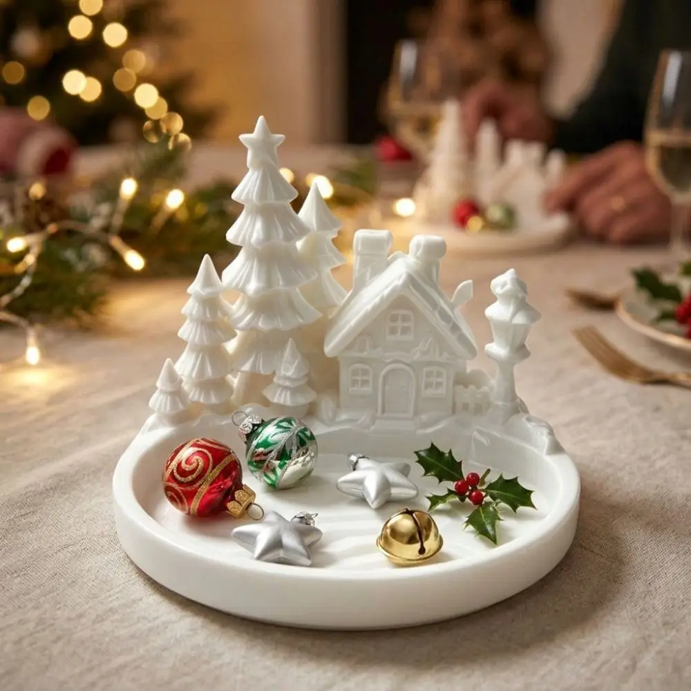3D Printed Christmas Village Decor Tray Fairy House Cartoon Christmas Tree Jewelry Tray Thick Base Plastic