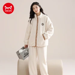 MiiOW Winter Women Zipper Thick Warm Flannel Pajamas Set Long-sleeves Coral Fleece Loungewaer Korean Ladies Cute Bears Sleepwear