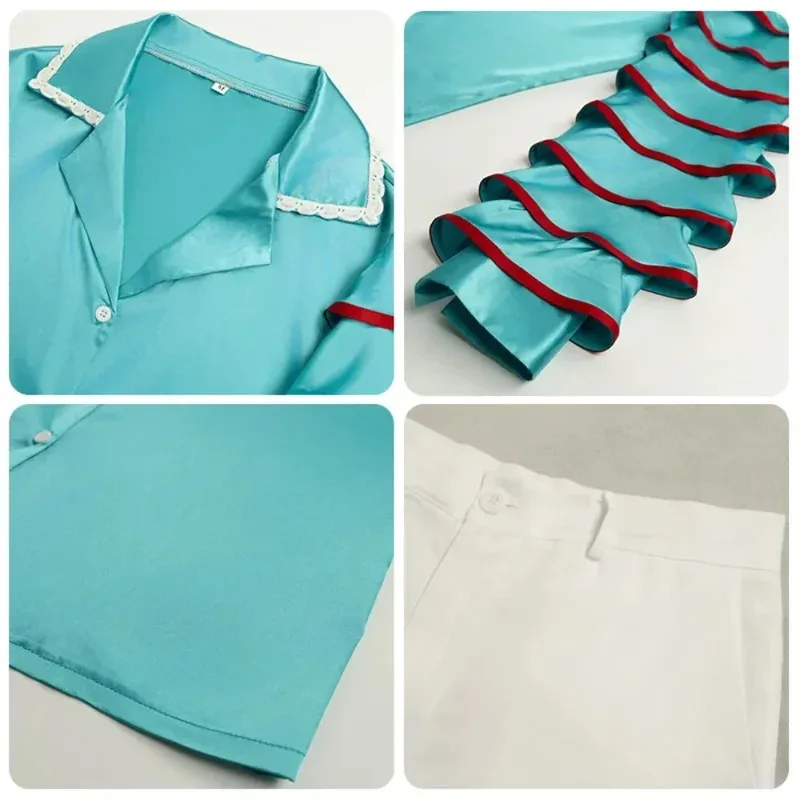 영화 마스크 아이피키스 코스프레 의상 파란색 셔츠 바지 모자 스카프 풀 세트 라 마스카라 역할 놀이 유니폼 슈트 할로윈 파티;3'v