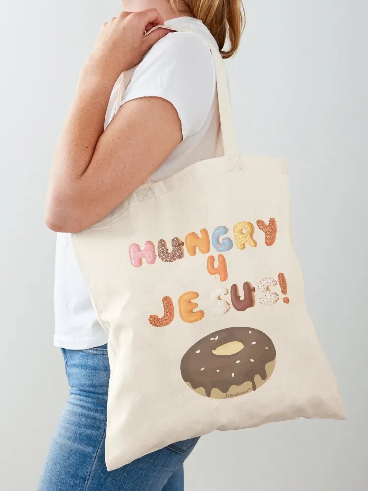 

Hungry 4 Jesus! Christian Sprinkled Donut Graphic Tote Bag hand bags Shopper handbag shopping bag Portable shopping bag