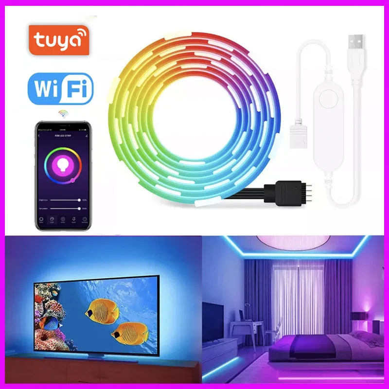 WiFi USB RGB TV LED Strip Light 50CM 1M 2M 3M 4M 5M Tuya Smart Life  Flexible Light Lamp Desktop Screen TV BackLight Diode Tape