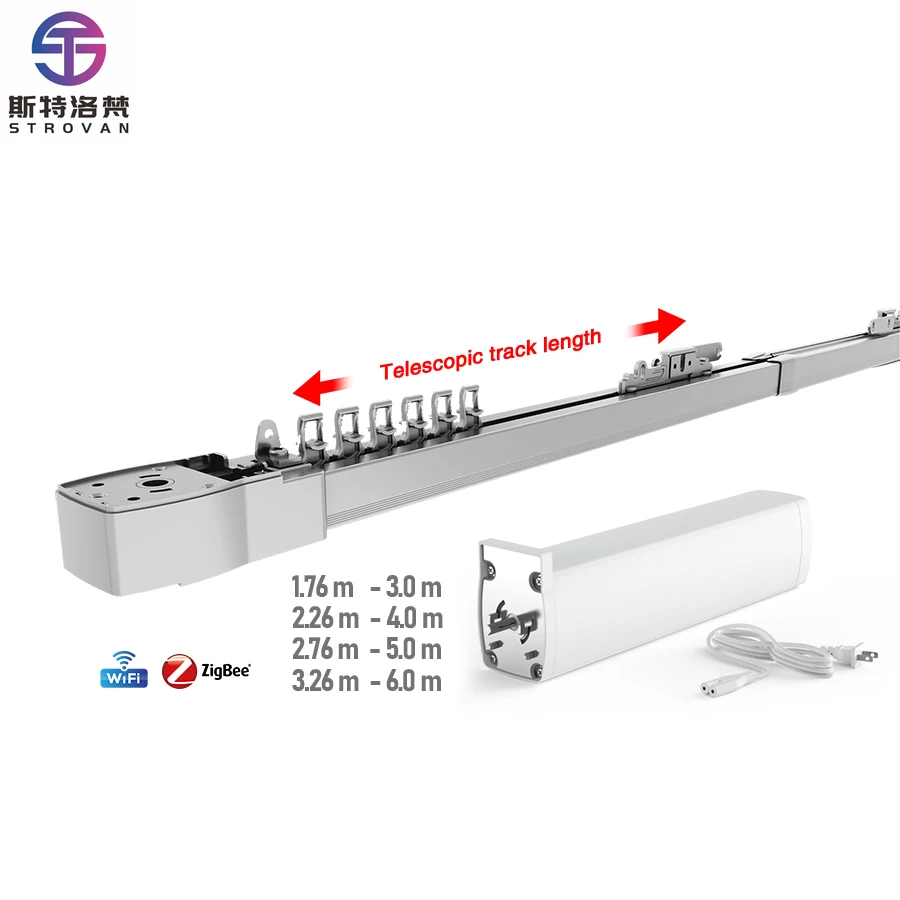 STLF Tuya Straight Type Electric Curtain Aluminum Telescopic Track Rails Smart Motorized Curtain Motor and Track With Connector