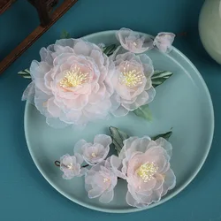 Vintage Hair Clip 1/2pcs Gradient Peony Hairpin Silk Flower Tiaras Chinese Wedding Hair Accessories Handmade Bridal Head Jewelry