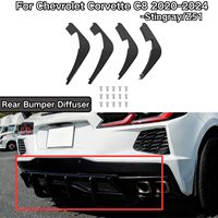 For Chevrolet Corvette C8 2020-2024 Stingray/Z51 Rear Bumper Diffuser Shark Fin 4PCS Carbon Fiber look Body Kit ABS Plastic