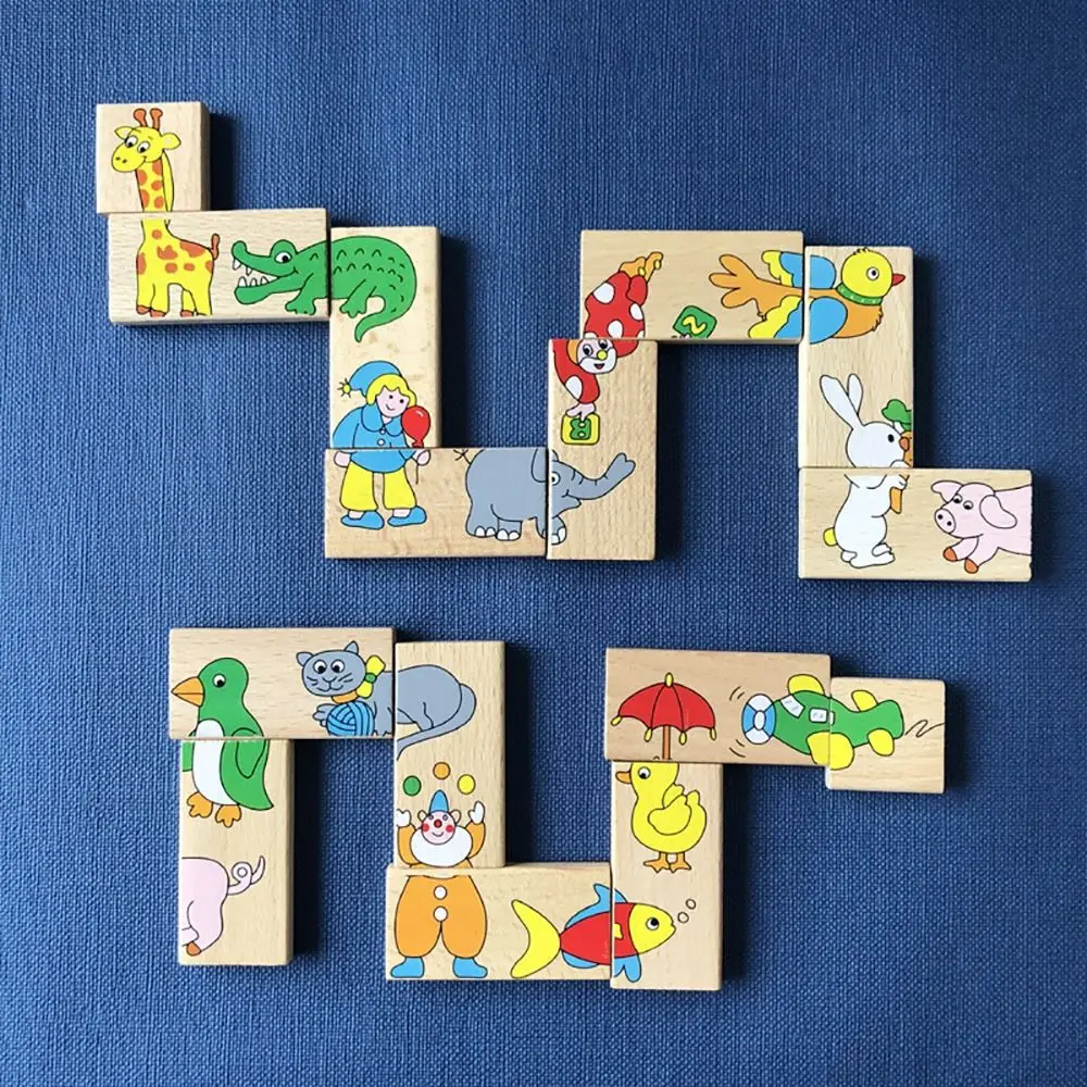 

Набор домино с креативным мультяшным рисунком, 15/28 шт., разноцветные деревянные развивающие пазлы в коробке, обучающая игра для детей