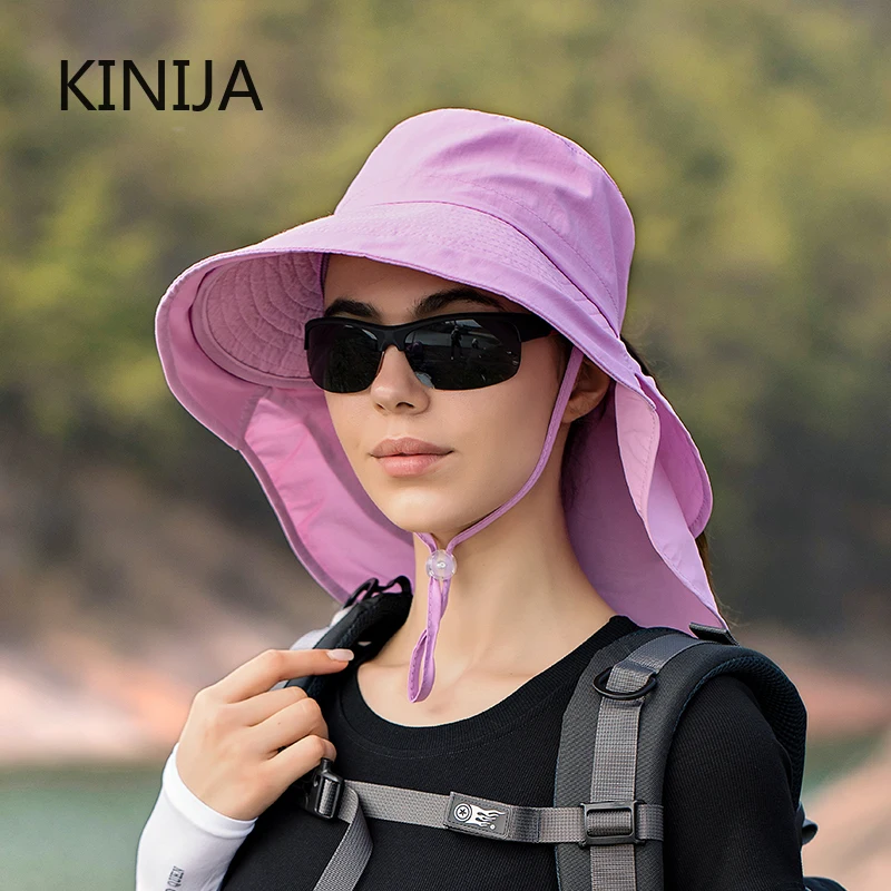 Women Wide Large Brim Sun Hat Bucket Hat Summer Outdoor Fishing Hiking UV Anti Neck Protection Shawl Visor Cap Ladies Hat Bonnet