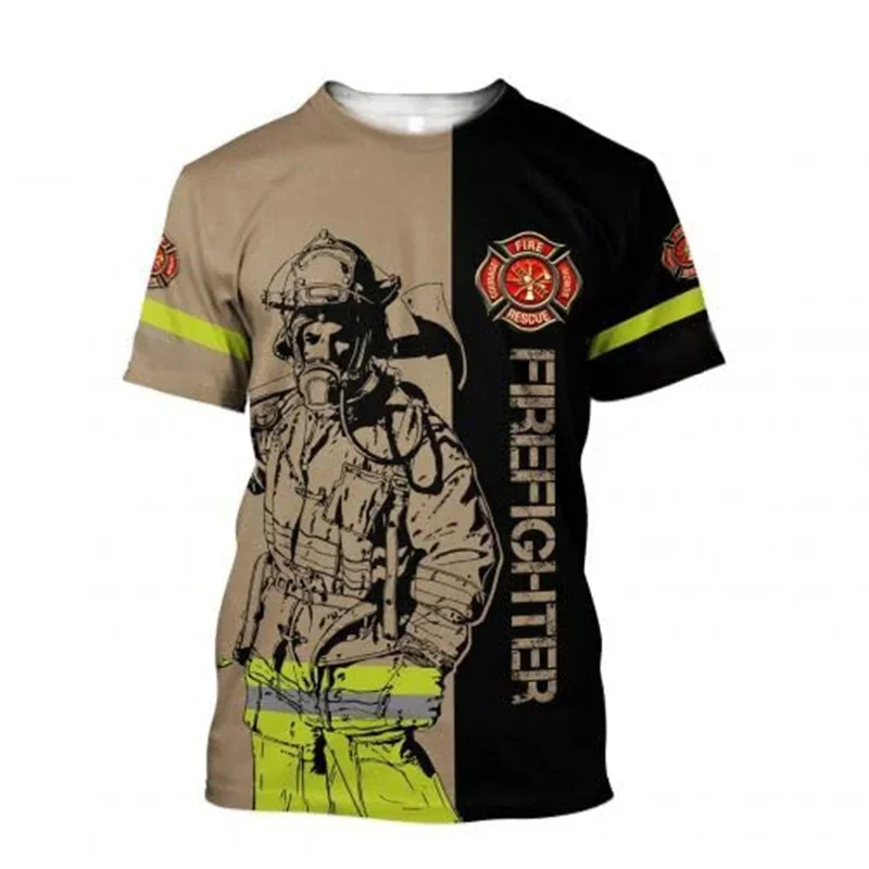 New Summer 3D Firefighter Print T-Shirt Men\'S Fashion Street Wear Short Sleeve Harajuku Clothing Gym T-Shirt Men\'S T Shirt