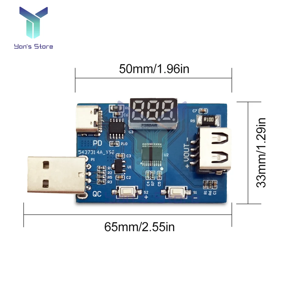 1Pcs USB/Type-C PD QC Trigger 3.6V~20V DC Adjustable Voltage Power Module Dial Adjustment Voltage Fast Charging Decoy Module