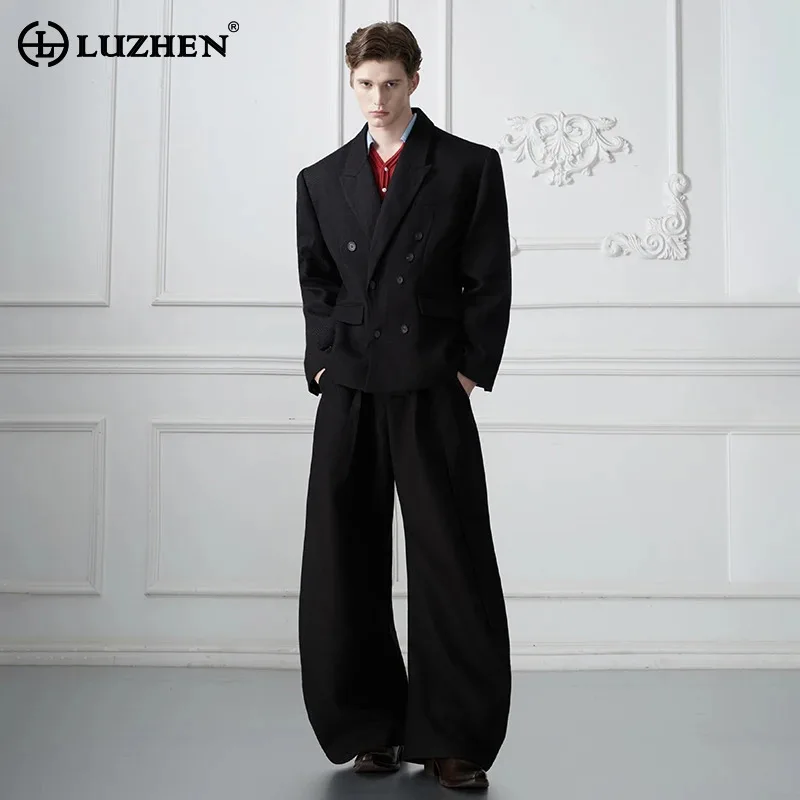 LUZHEN الموضة الأصلية المتخصصة تصميم مزدوجة الصدر السترة معطف الرجال أنيق بلون عالية الجودة الفاخرة سراويل تقليدية JY4419