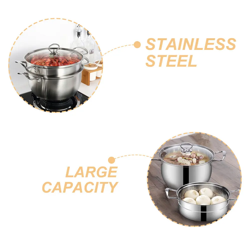 

Stainless Steel Steamer Pot Multi-Functional Cooking Soup Pot with Double Handles for Vegetables Dumplings Fish Shrimp Steam