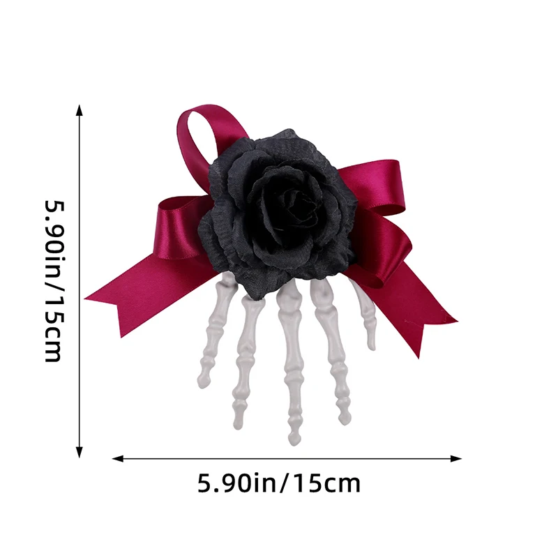 2pcs Halloween Skeleton Hand Skeleton Hairpin Ghost Festival Beautiful Horror Rose Bow Ghost Hand Side Clip