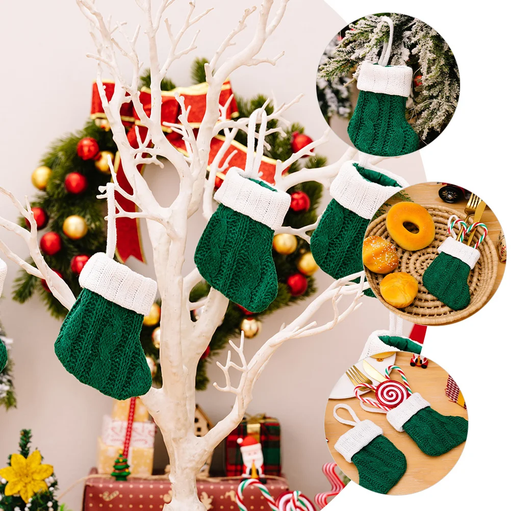 

6 Pcs Knitted Sock Pendants Stocking Decorations Stockings Decorative Socks Candy Bag Decorate Knitting