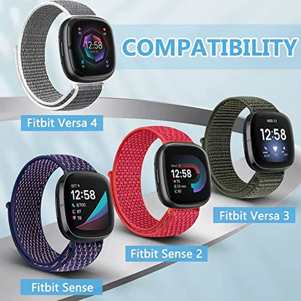 Nylon Loop Strap para Fitbit Versa 4, Sense 2, Sense Smart Replacement Watchband, pulseira Sport para Fitbit Versa Sense Band
