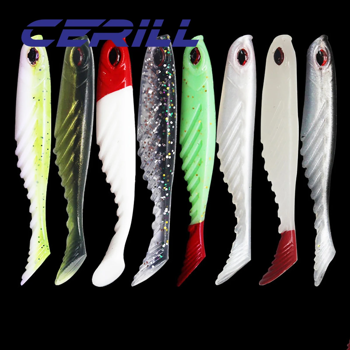 Cerill 10 pçs 7cm silicone swimbait artificial realista isca macia luminosa isca de pesca baixo truta t-tail wobblers baixo carpa