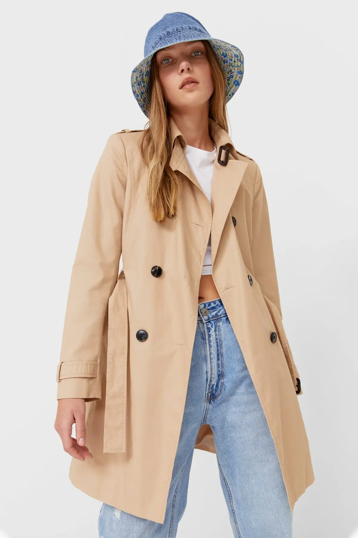 Women's Cream Color Basic Trench Coat Long Coats Autumn Clothing Items Cotton Casual Jacket Full Sleeve Stylish New Fashion