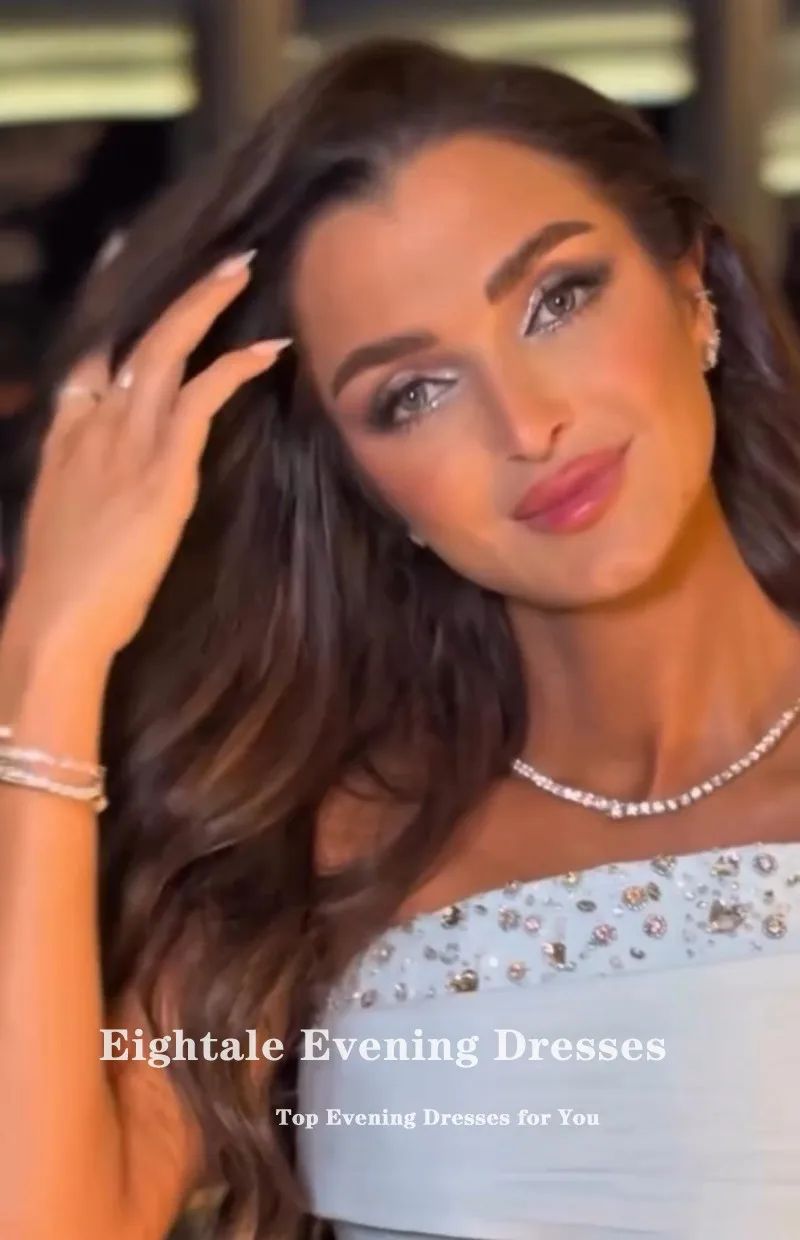 Eightale abito da sera arabo monospalla pieghe in rilievo chiffon personalizzato blu lunghezza pavimento sirena abito da ballo di fine anno
