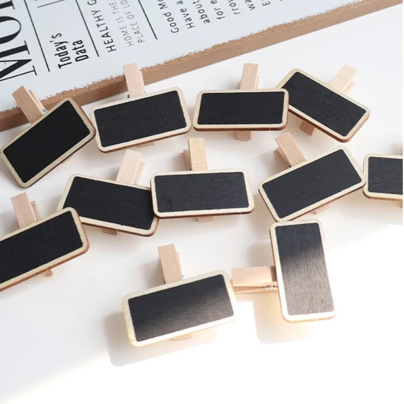 10Pcs Mini Wooden Blackboard Clip Photo Price Tag Sign Holder Sticky Note Display Stand Retail Label Decor Clips