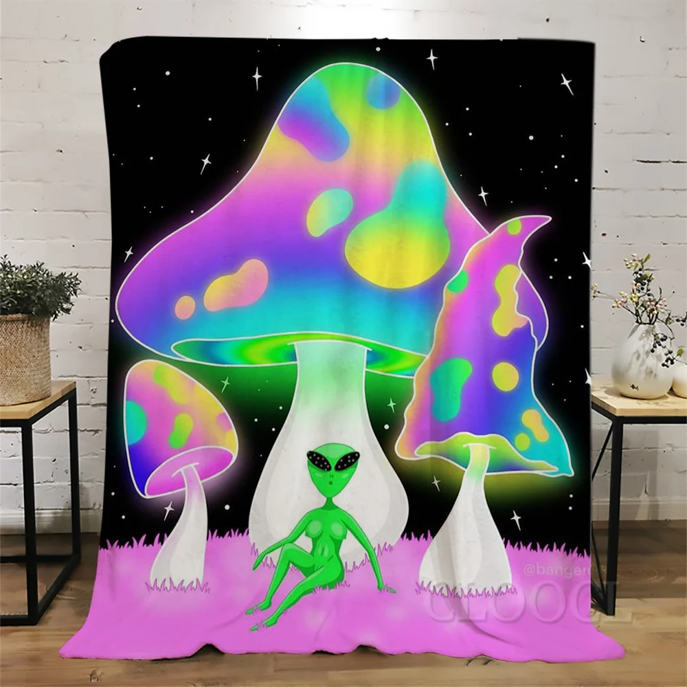 

CLOOCL Blanket Large Mushroom Alien Laser Color Print Lightweight Bed Blanket Quilt Durable Fantasy Child Adult Blanket